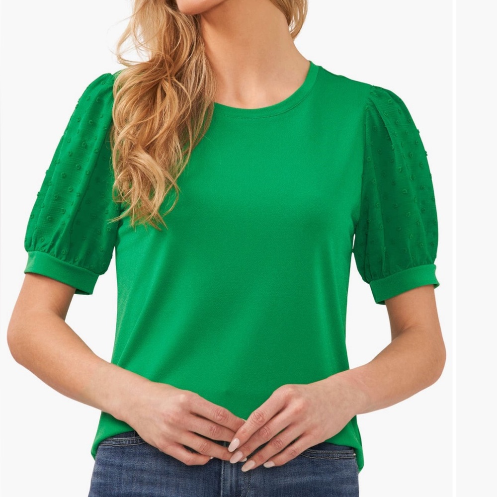 NWT CeCe Puff Sleeve Mixed Media Top size S